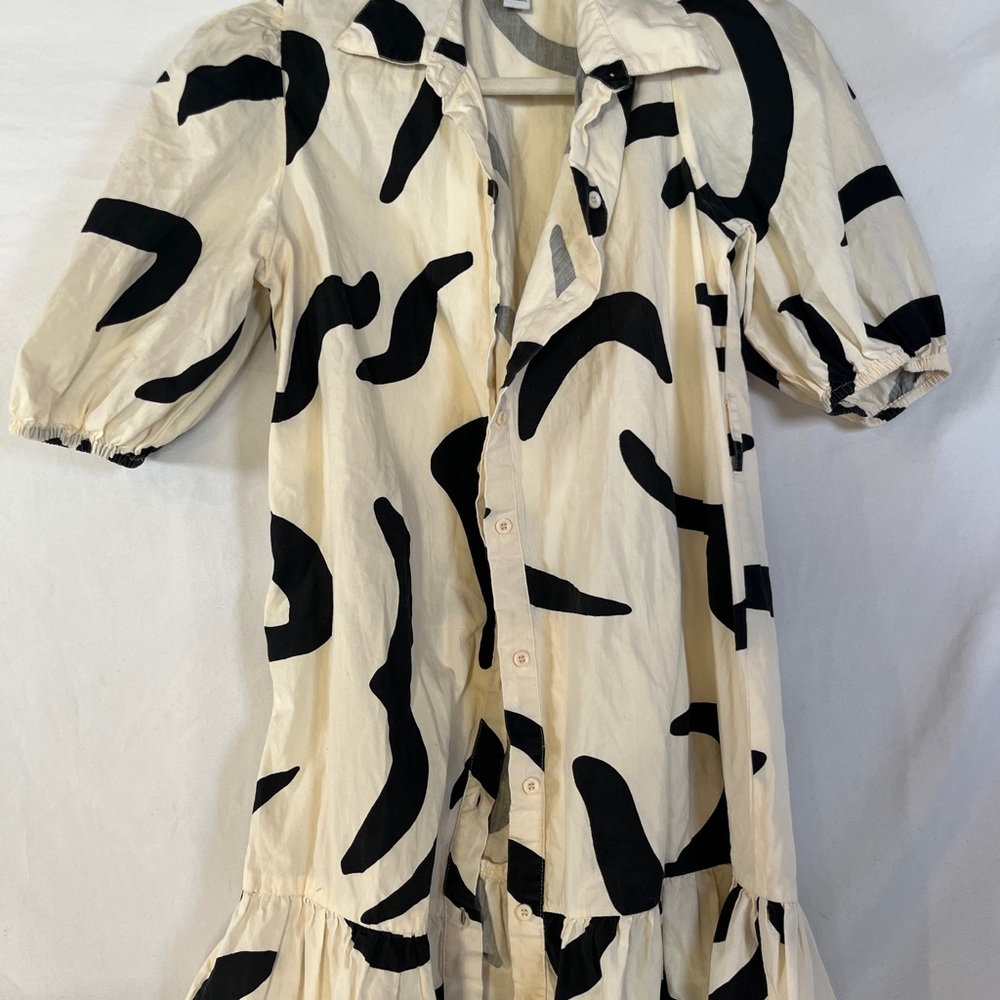 Sincerely Jules Cream & Gray Balloon Sleeve Mini Dress XS Chic Neutral - Picture 3 of 4